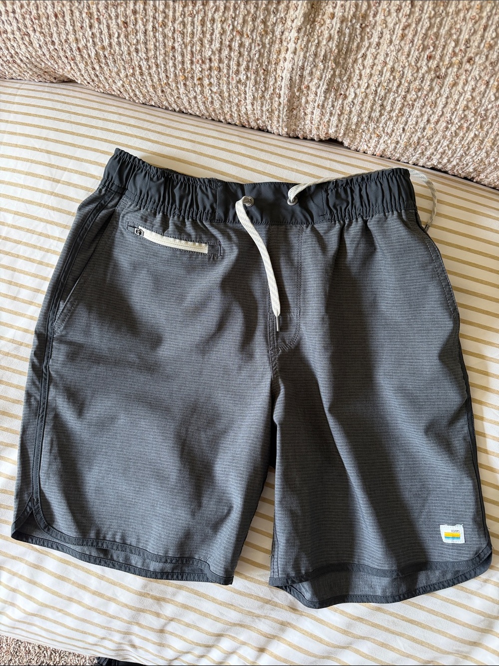 Vuori Gray Swim Board Shorts with White Drawstring